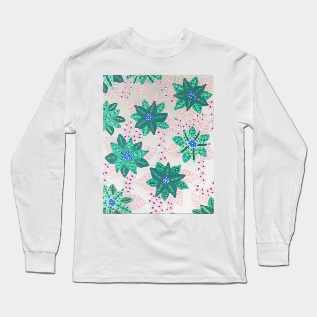 Mint Green Festive Flowers Long Sleeve T-Shirt by DanielleGensler